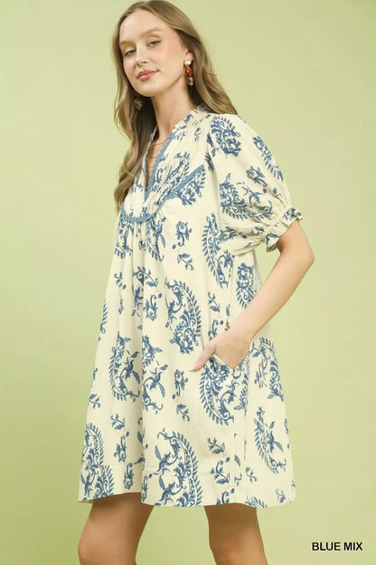 Umgee Mix Paisley Scallop Trim Dress - NORIVE