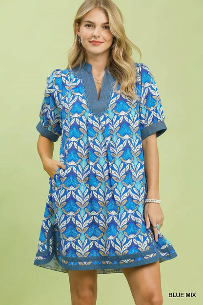 Umgee Mix Tile Print Mini Dress - NORIVE