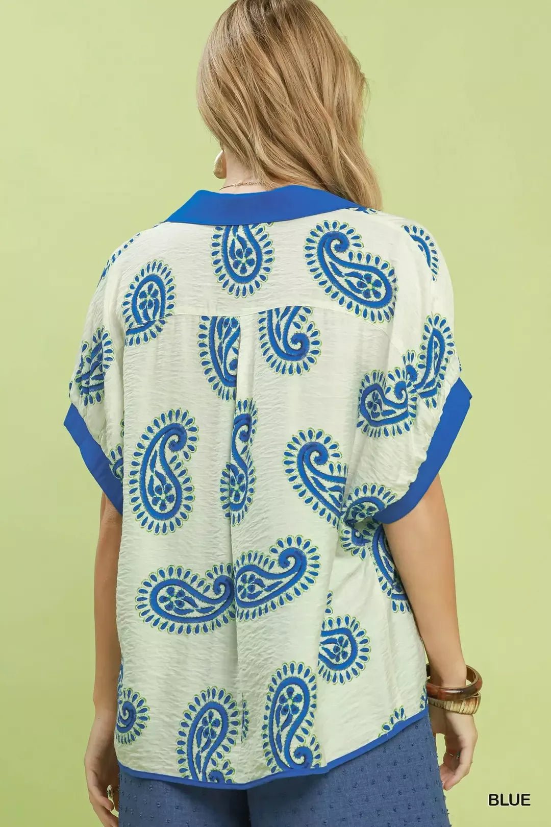 Umgee Paisley Print Contrast Trim Top - NORIVE