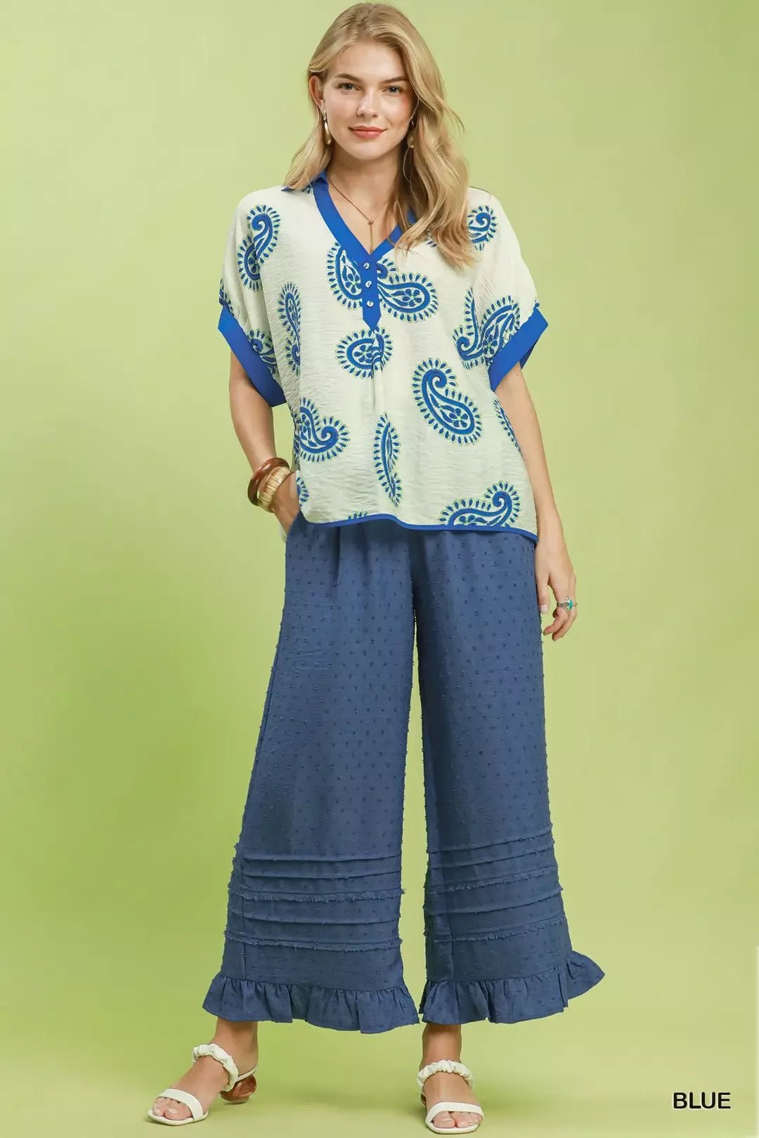 Umgee Paisley Print Contrast Trim Top - NORIVE