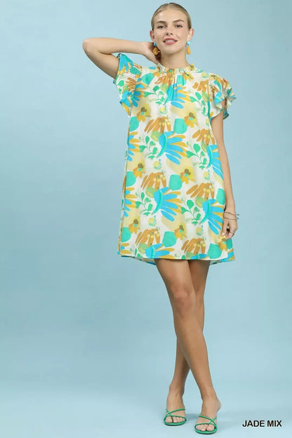 Umgee Ruffled Botanical Print Mini Dress - NORIVE