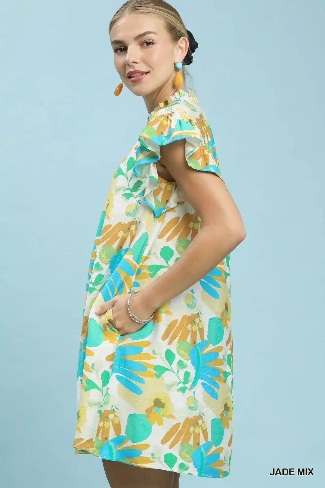 Umgee Ruffled Botanical Print Mini Dress - NORIVE
