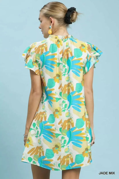 Umgee Ruffled Botanical Print Mini Dress - NORIVE
