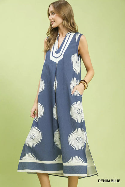 Umgee Sleeveless Geometric Midi Dress - NORIVE