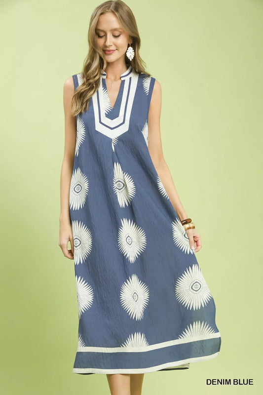 Umgee Sleeveless Geometric Midi Dress - NORIVE