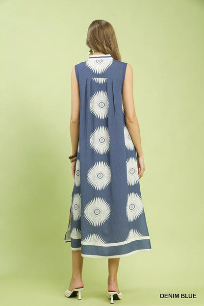 Umgee Sleeveless Geometric Midi Dress - NORIVE