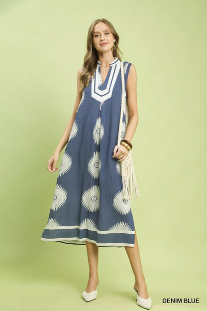 Umgee Sleeveless Geometric Midi Dress - NORIVE