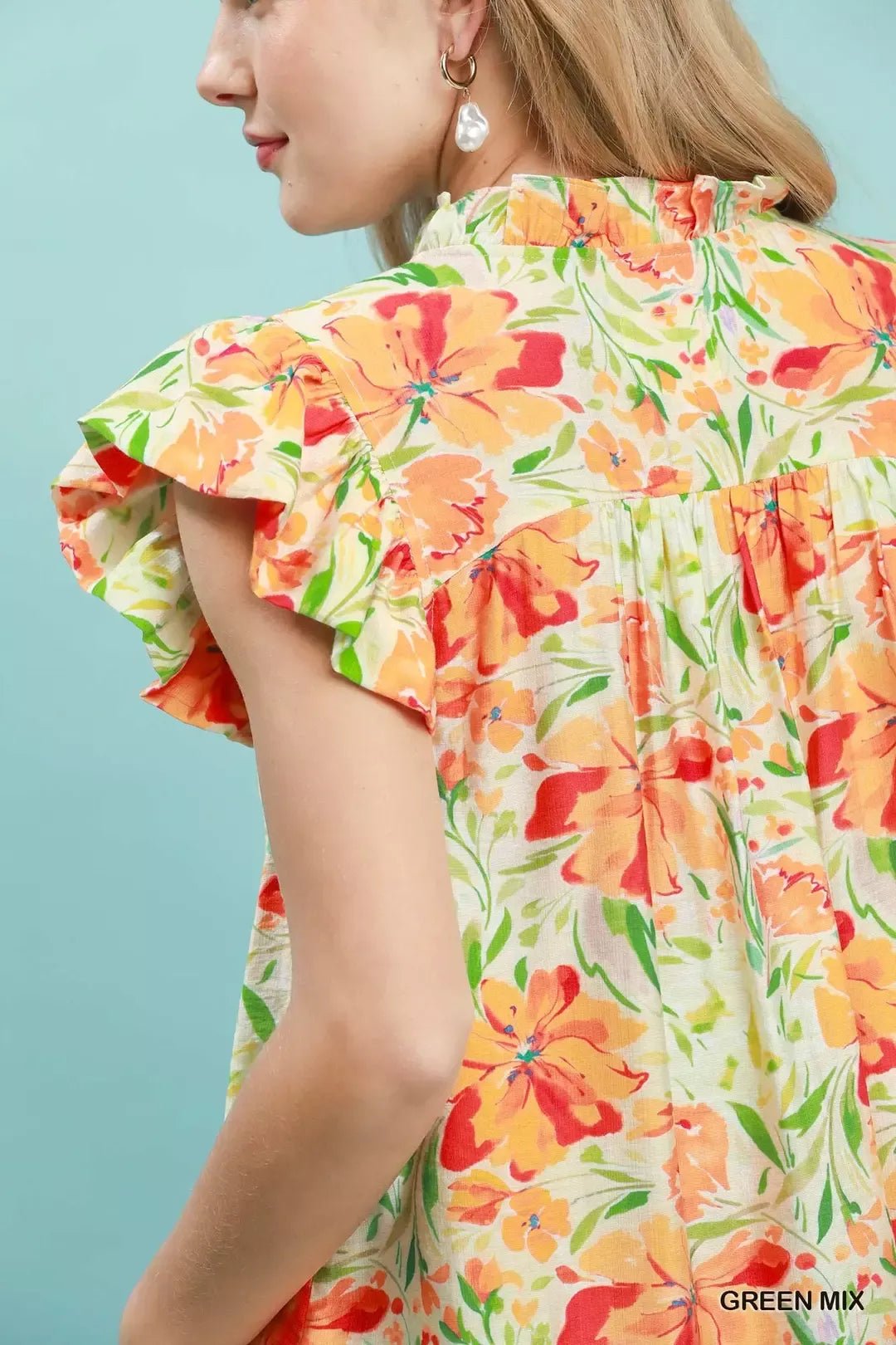 Umgee Smocked Yoke Ruffle Sleeve Floral Blouse - NORIVE