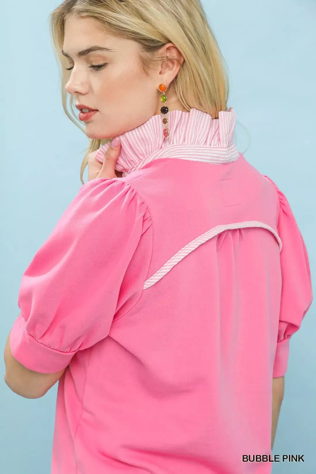 Umgee Striped Collar Popover Top - NORIVE