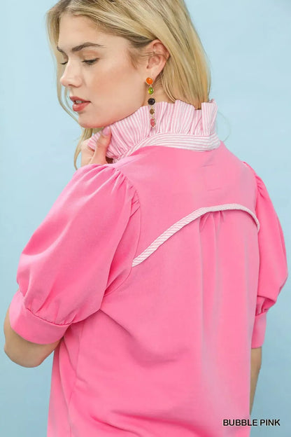 Umgee Striped Collar Popover Top - NORIVE
