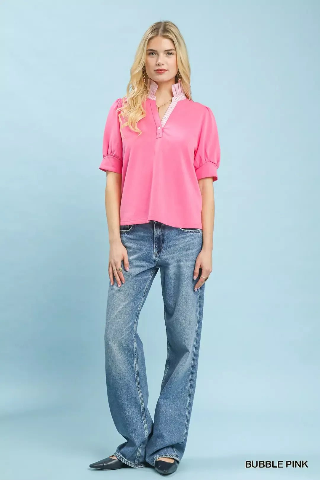 Umgee Striped Collar Popover Top - NORIVE