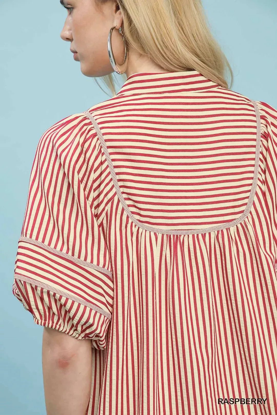 Umgee Striped Puff Sleeve Shift Dress - NORIVE