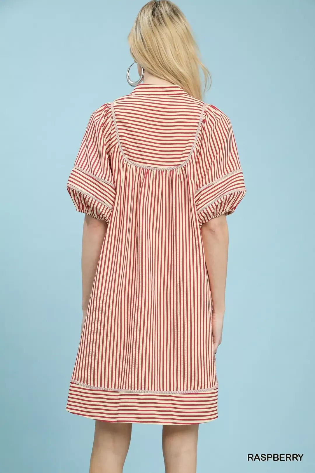 Umgee Striped Puff Sleeve Shift Dress - NORIVE