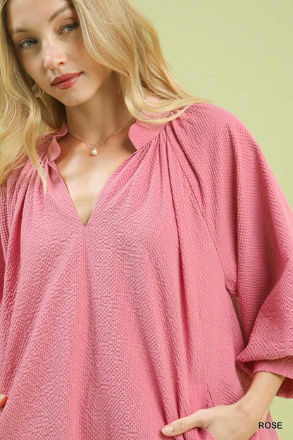 Umgee Textured Pocket Mini Dress - NORIVE