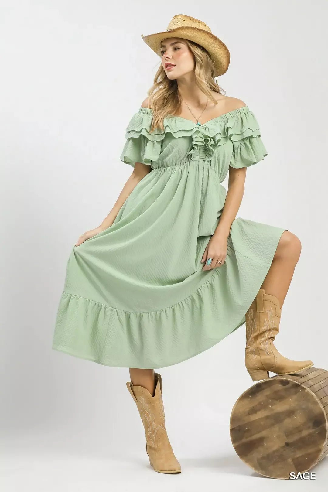 Umgee Textured Ruffle Midi Dress - NORIVE