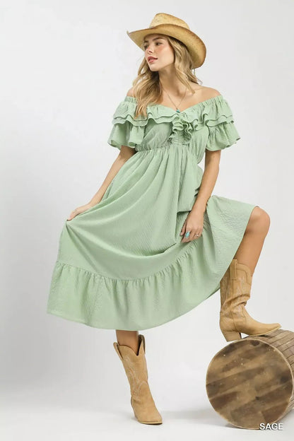 Umgee Textured Ruffle Midi Dress - NORIVE
