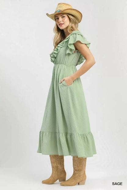 Umgee Textured Ruffle Midi Dress - NORIVE