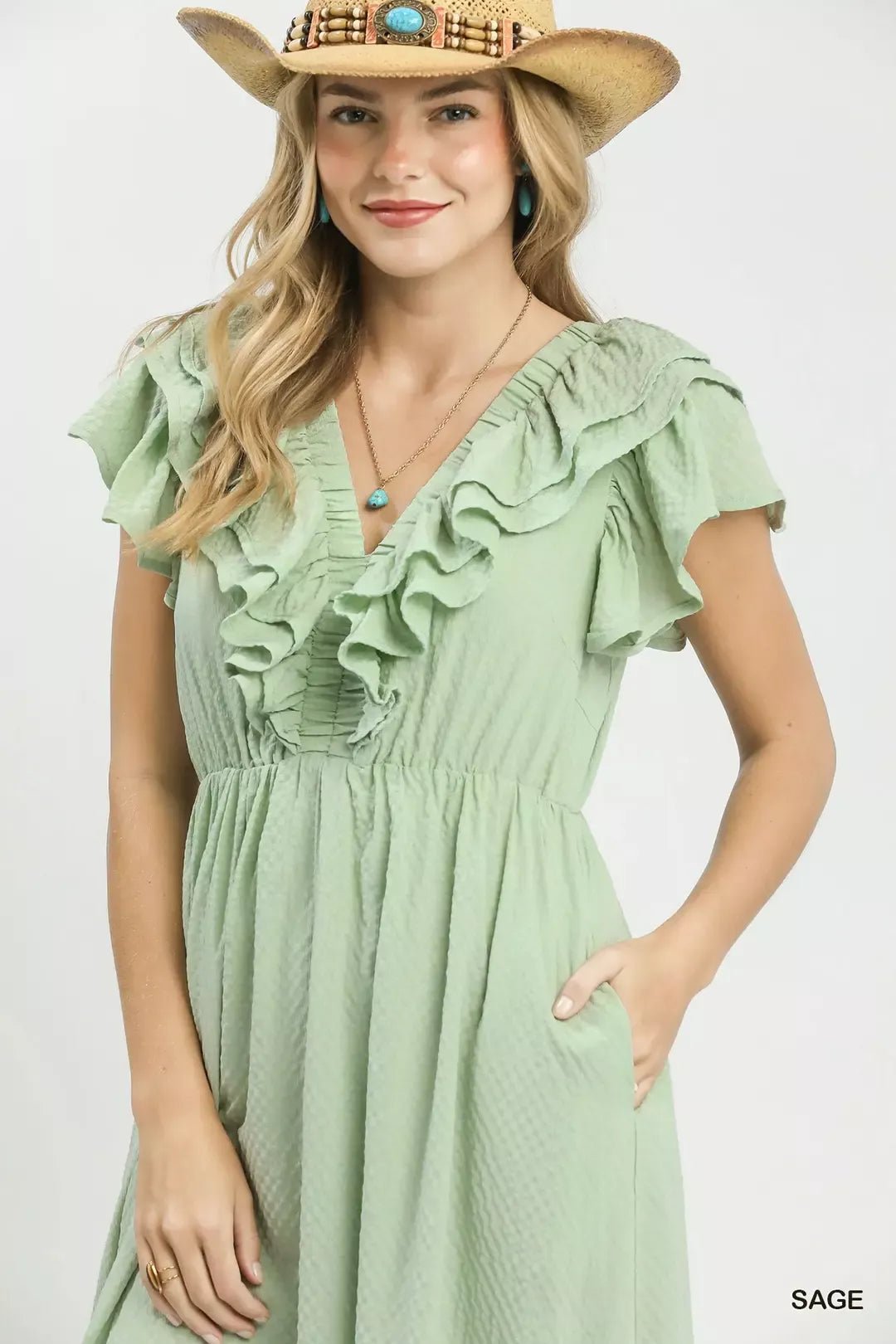 Umgee Textured Ruffle Midi Dress - NORIVE