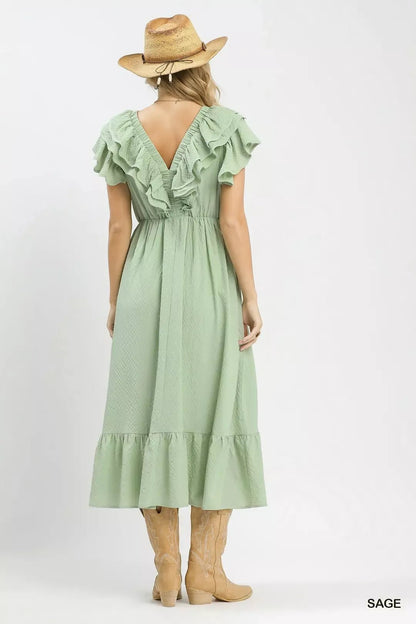 Umgee Textured Ruffle Midi Dress - NORIVE