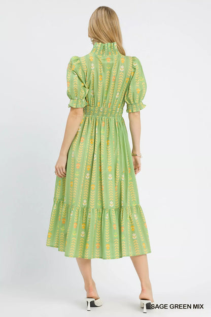 Umgee Vibrant Ruffle Smocked Midi Dress - NORIVE