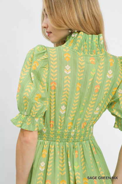 Umgee Vibrant Ruffle Smocked Midi Dress - NORIVE