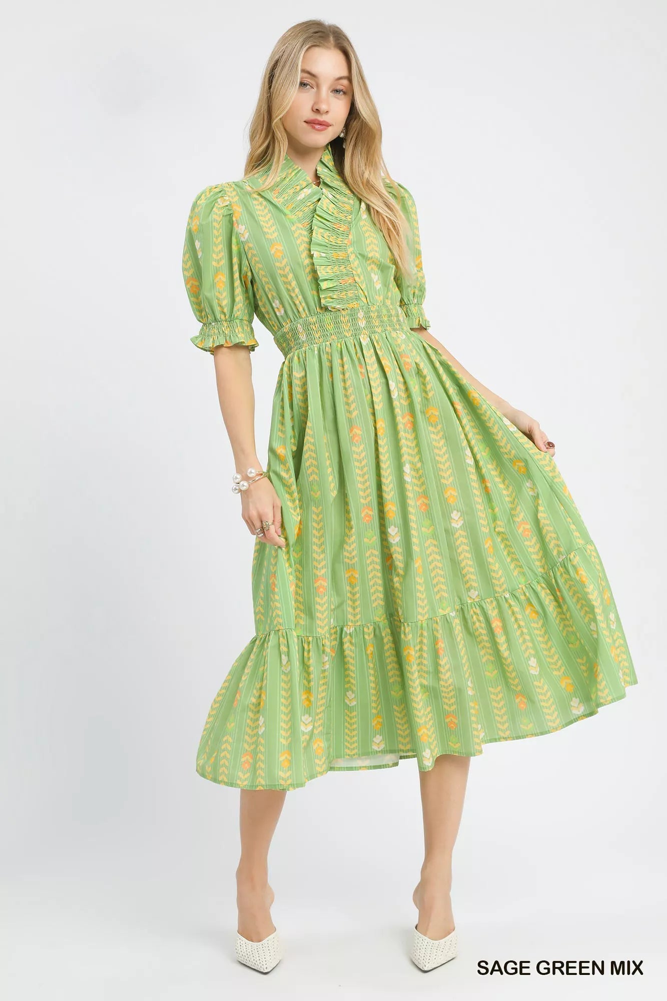 Umgee Vibrant Ruffle Smocked Midi Dress - NORIVE