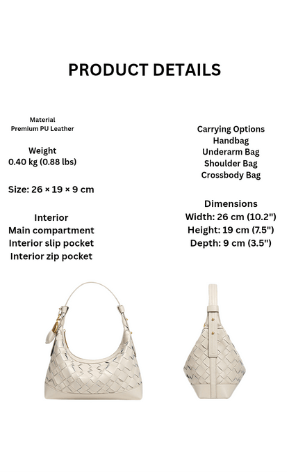 Woven Crescent Hobo Bag — Textured Shoulder Bag with Gold-Tone Hardware - NORIVE