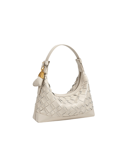 Woven Crescent Hobo Bag — Textured Shoulder Bag with Gold-Tone Hardware - NORIVE
