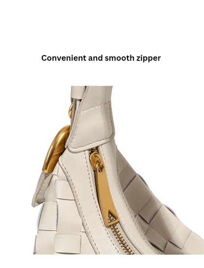 Woven Crescent Hobo Bag — Textured Shoulder Bag with Gold-Tone Hardware - NORIVE