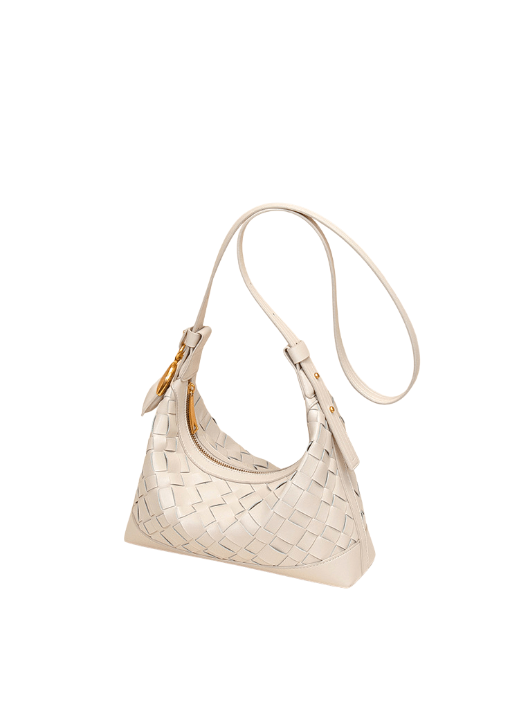 Woven Crescent Hobo Bag — Textured Shoulder Bag with Gold-Tone Hardware - NORIVE