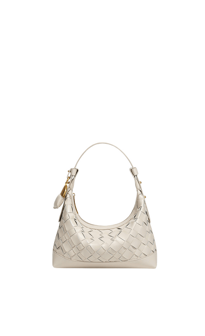 Woven Crescent Hobo Bag — Textured Shoulder Bag with Gold-Tone Hardware - NORIVE