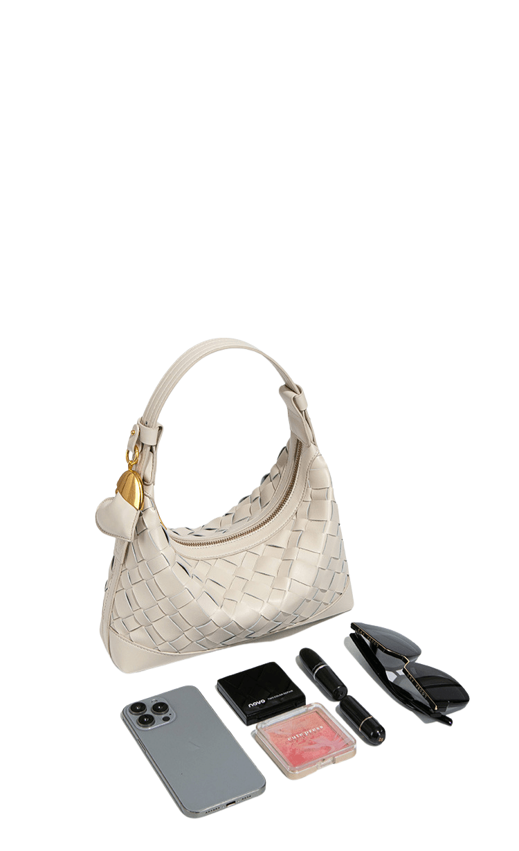 Woven Crescent Hobo Bag — Textured Shoulder Bag with Gold-Tone Hardware - NORIVE