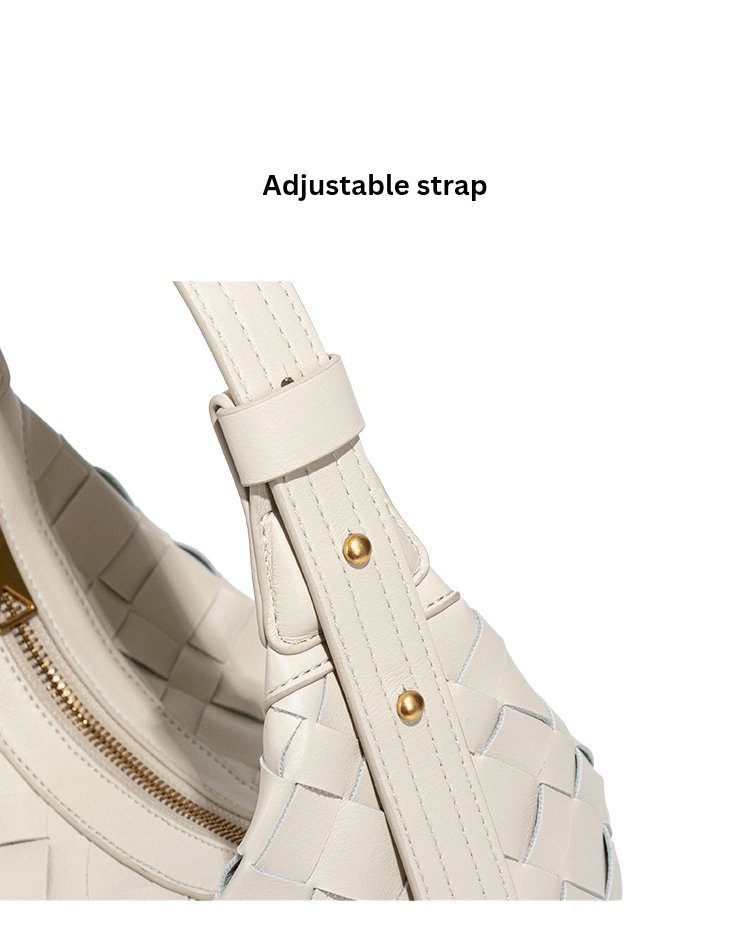 Woven Crescent Hobo Bag — Textured Shoulder Bag with Gold-Tone Hardware - NORIVE