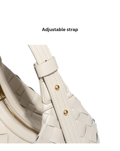 Woven Crescent Hobo Bag — Textured Shoulder Bag with Gold-Tone Hardware - NORIVE