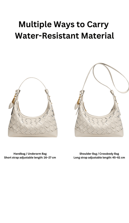 Woven Crescent Hobo Bag — Textured Shoulder Bag with Gold-Tone Hardware - NORIVE
